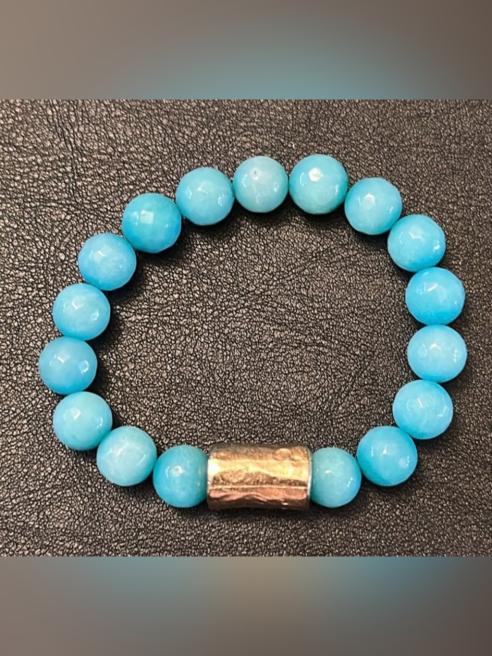 Blue Faceted Jade Gold-tone Accent Stretch Bracelet
